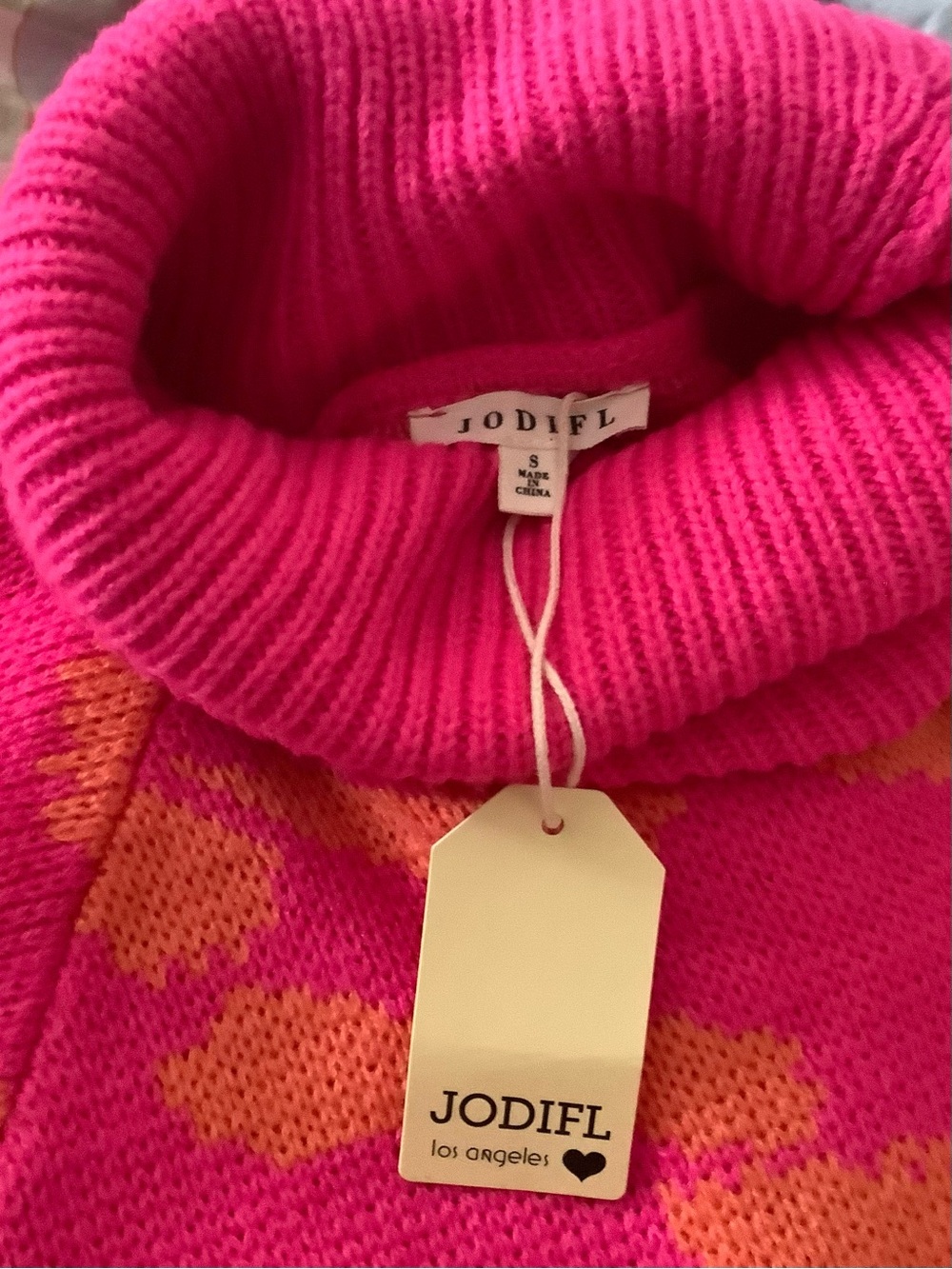 JODIFL Hot Pink & Orange Patterned Turtleneck Sweater